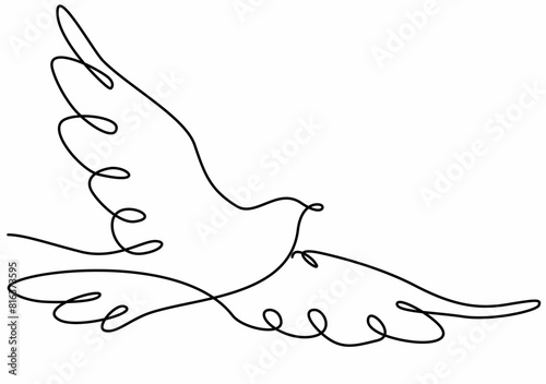 Flying bird continuous line drawing element isolated on white background for decorative element.