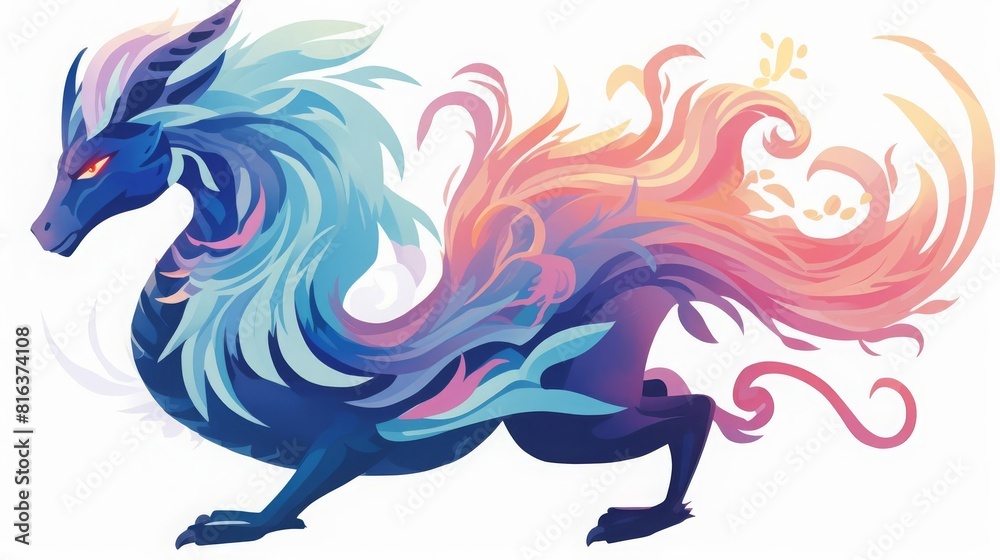 Mythical creatures flat design side view fantasy beings theme water ...