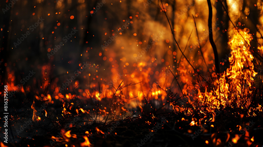 Dramatic Blurred Forest Fire Scene with Intense Illumination Dramatic Blurred Forest Fire Scene with Intense Illumination
