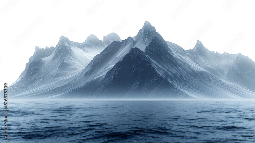 a mountain with a body of water in front of it, transparent background png