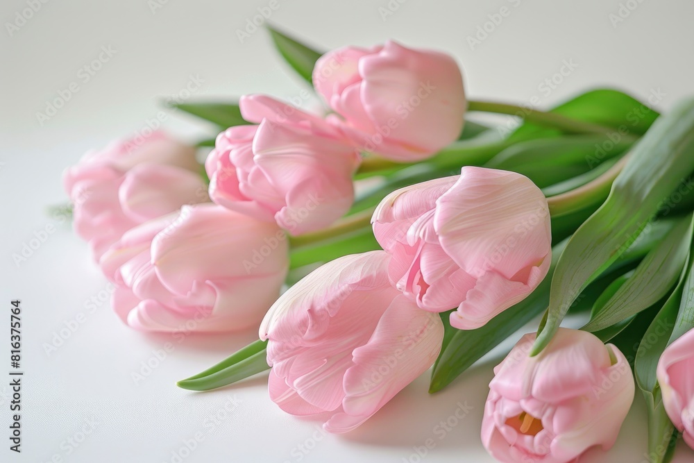 Light pink tulip bouquet on a plain background shot with soft light and a shallow depth of field - generative ai