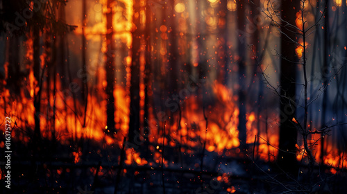 Fire in the Woods, Blurred Background with Harsh Lighting