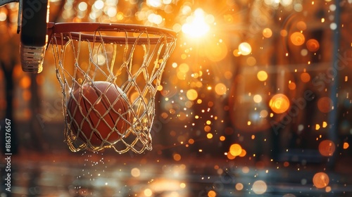 Basketball hoop with blurred background and nice bokeh