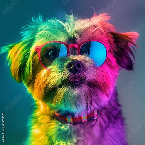 Cool and colorful dog. Rainbow colors. © tigerheart