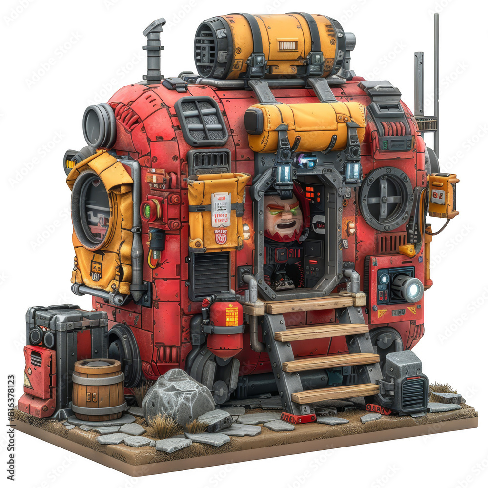 a red and yellow building with a man inside, transparent background png a red and yellow building with a man inside, transparent background png