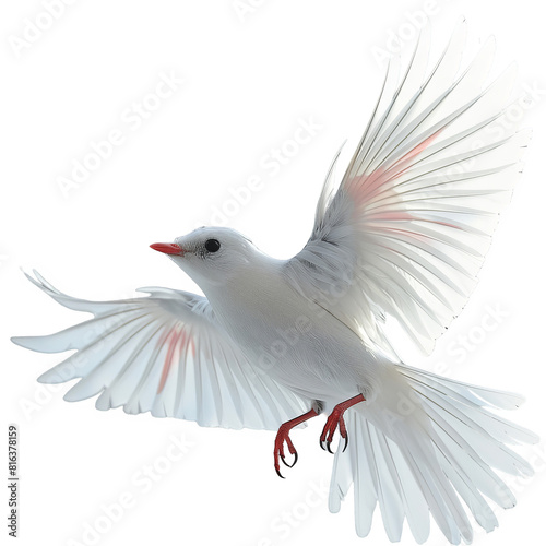 a white bird with red beak flying in the air, transparent background png photo