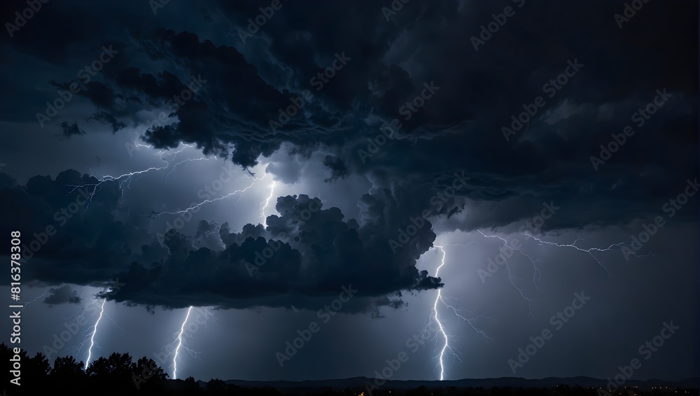 The haunting allure of a stormy night sky illuminated by flashes of ...