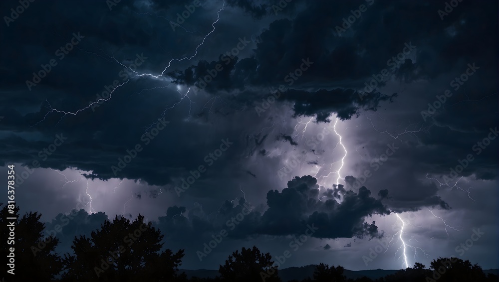 The haunting allure of a stormy night sky illuminated by flashes of lightning against the deep indigo backdrop ai_generated The haunting allure of a stormy night sky illuminated by flashes of lightning against the deep indigo backdrop ai_generated