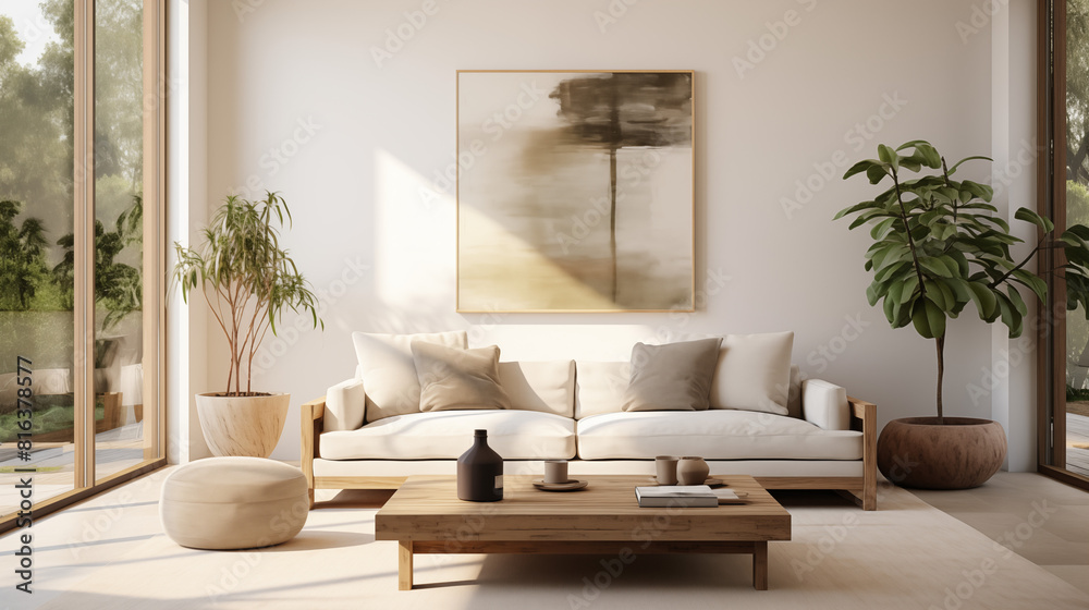 Fototapeta premium Minimalist Modern Living Room with Neutral Tones and Natural Light