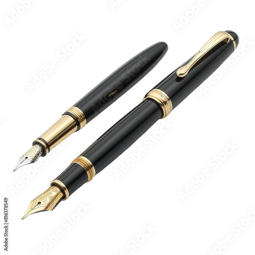 a pair of black and gold fountain pens on a white surface, transparent background png