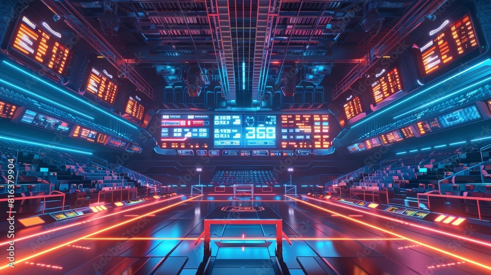 Show Colorful Glow HUD icon of a digital sports arena, where electronic ...