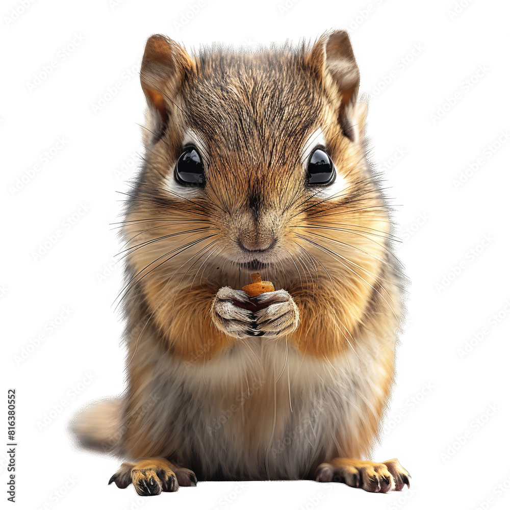 Fototapeta premium a small squirrel eating a nut on a white surface, transparent background png