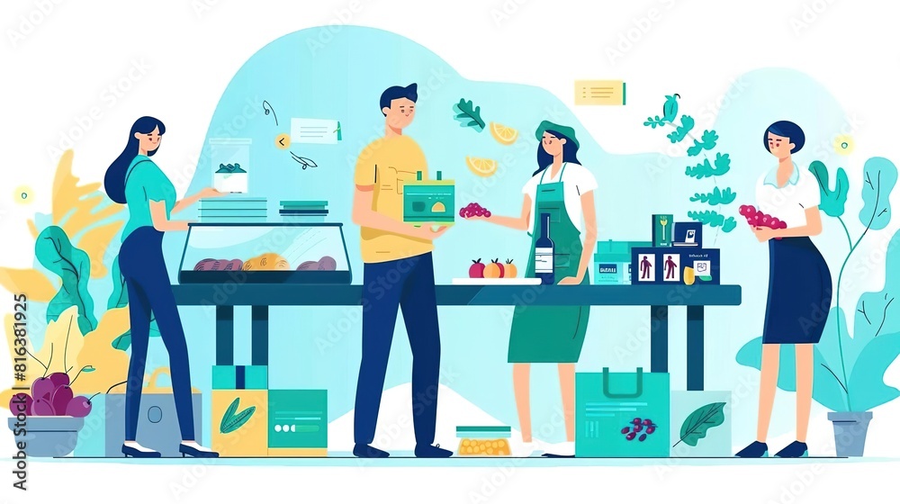 A group of people are shopping for groceries at a farmers market A group of people are shopping for groceries at a farmers market