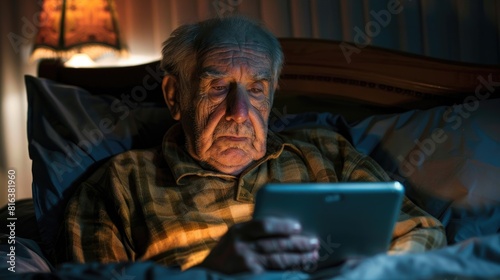 Wallpaper Mural Elderly gentleman utilizing a tablet device while in bed Torontodigital.ca
