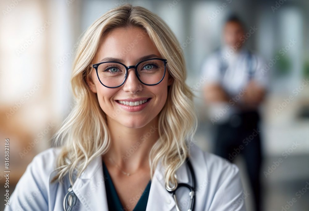 smiling white doctor in a white coat and glasses smiling white doctor in a white coat and glasses