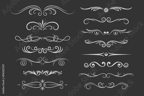 Retro Text Delimiter Set. Vintage Ornamental Monochrome Text Dividers, Decorative Scrolls, Separators and Header Decorative Swirls. Vector Illustration