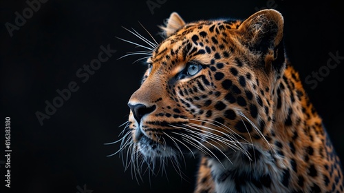 Close-up portrait of a majestic leopard  showcasing its striking rosette-patterned fur  piercing golden eyes  and powerful  muscular build.