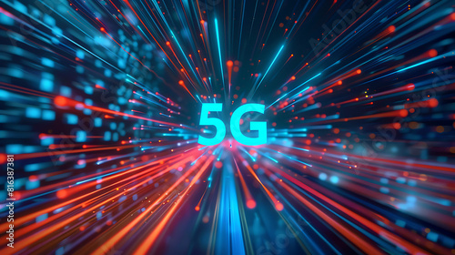 5G technology illustration with dynamic light trails  signifying high-speed connectivity and innovation