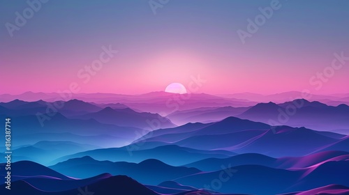 Twilight over mountains flat design top view, landscape theme, 3D render, Analogous Color Scheme