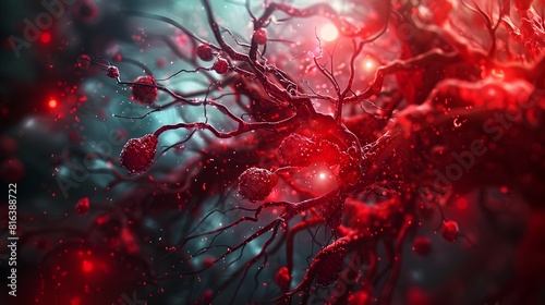 Visualization of Swirling Red Blood Cells Flowing Through Intricate Vascular Network