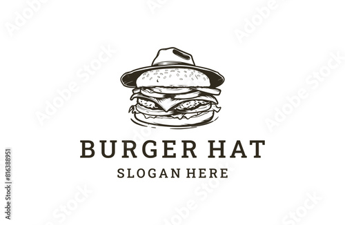 Burger hat logo template vector illustration design