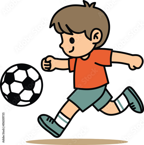 Kid playing soccer illustration © Piko