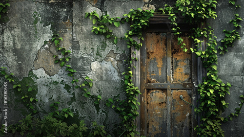 old wooden door with ivy