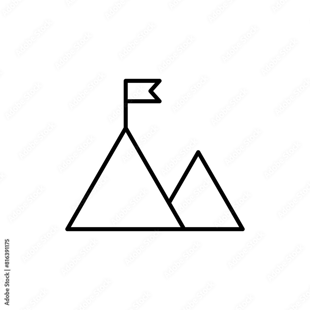 Top of mountain with flag icon..Goal symbol, vector trendy style illustration on white background..eps Top of mountain with flag icon..Goal symbol, vector trendy style illustration on white background..eps