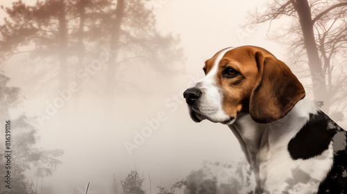 Double Exposure White background Beagle in front of a forest illustration ~ Created using Generative AI © Roxane Bay