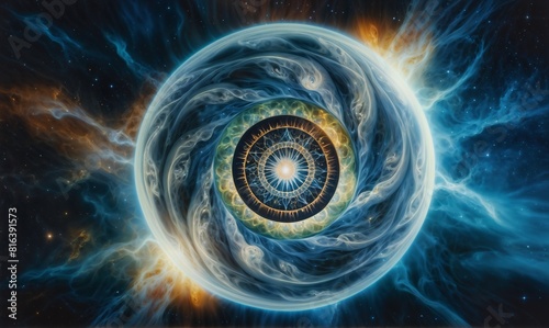 Divine consciousness and energy in peace before the creation of the universe in the void.