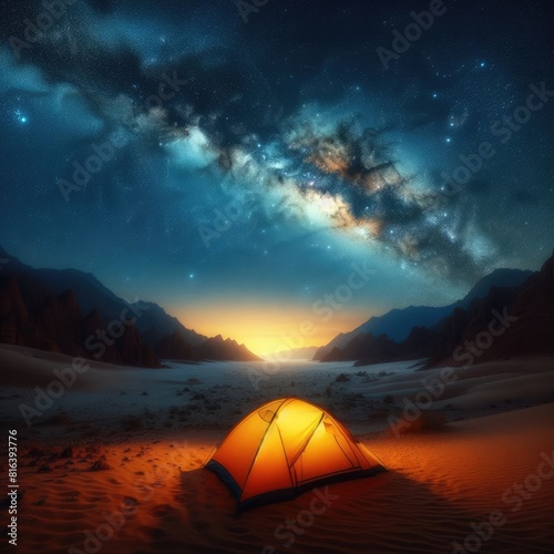 Camping in the Desert: Night with Beautiful Milky Way View