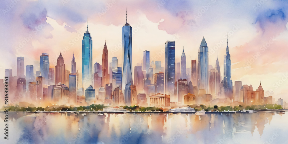 panorama of the city.  watercolor art