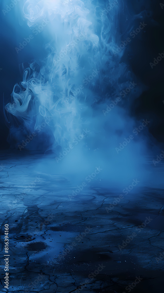 Fototapeta premium Dark blue background with mist and smoke