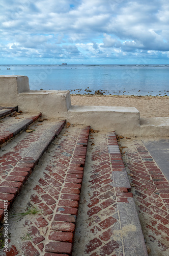Red Brick Steps to a Deserted Beach in Hawaii.