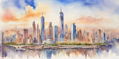 panorama of the city.  watercolor art