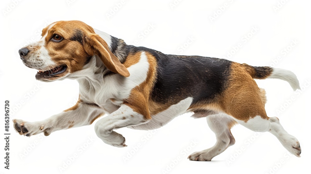 A Beagle in an athletic stance, ready to run, isolated on a white background A Beagle in an athletic stance, ready to run, isolated on a white background