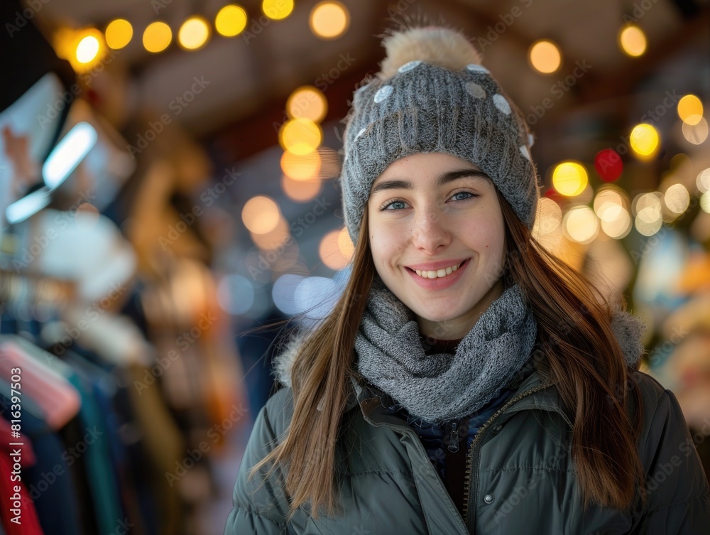 Young women choose winter clothing in clothing stores Young women choose winter clothing in clothing stores