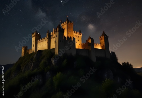 medieval castle under the stars, generative AI