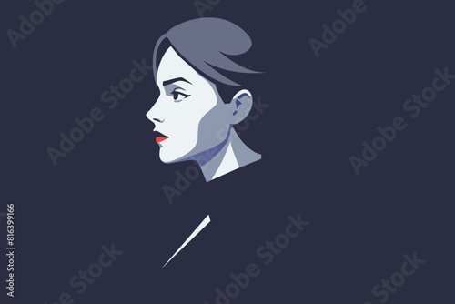 Vector illustration of a woman with a red lips  in a blue background