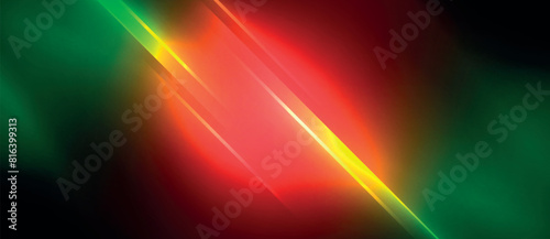 An astronomical object emitting a yellow, red, and green light beam, resembling a gas event. A scienceinspired lens flare on a black background