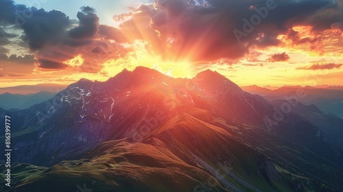 Majestic Mountain Range at Sunset and Sunrise with Dramatic Skies