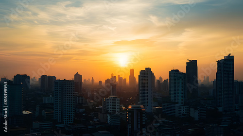 City silhouette against the sky on a sunset Bangkok city   Generative AI