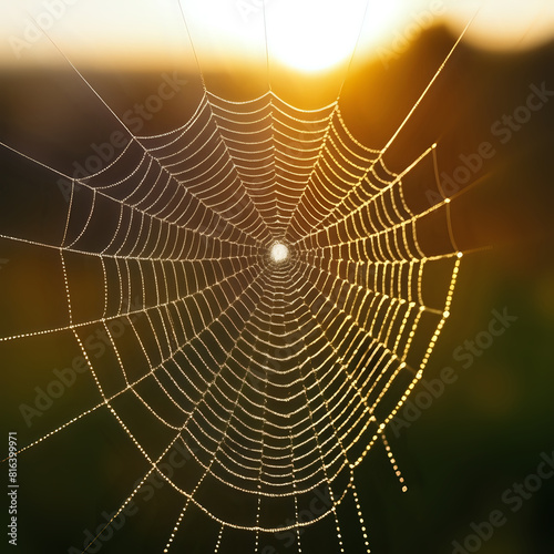 Macro of dewdrops on a spiderweb, with morning sunlight creating rainbows - generated by ai © CarlosAlberto