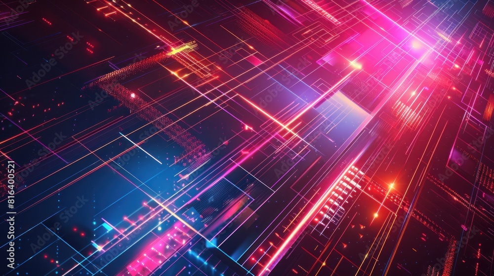A colorful, abstract image of a cityscape with bright lights and lines. Scene is energetic and futuristic A colorful, abstract image of a cityscape with bright lights and lines. Scene is energetic and futuristic