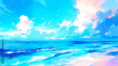 landscape beach style drawing anime background