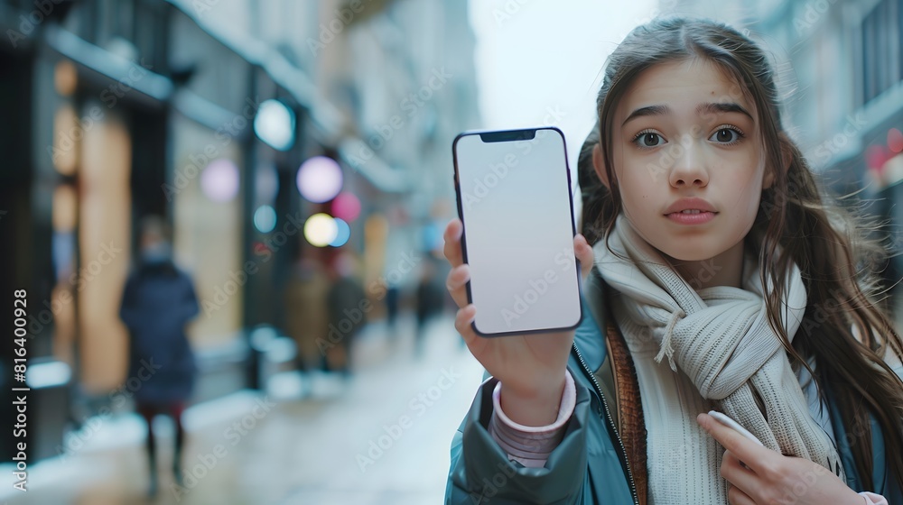 beautiful woman with white blank screen phone for mockup