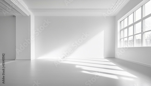 Minamal abstract white background for product presentation. Window shadow, White empty room and wall.