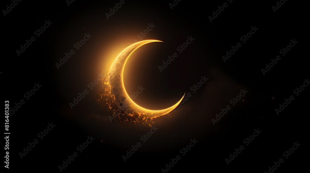 Glowing crescent moon isolated on black background Glowing crescent moon isolated on black background