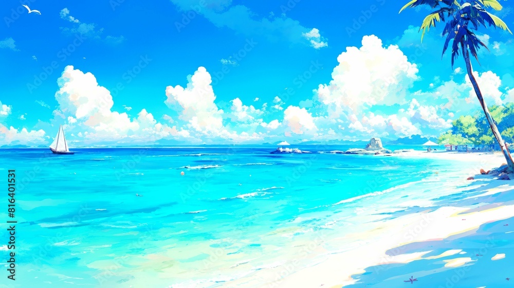 Fototapeta premium landscape beach style drawing anime background