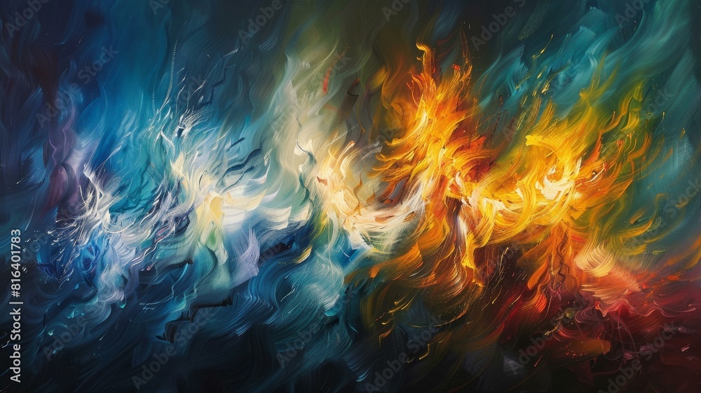Fototapeta premium Explore a vibrant painting depicting a lively, actionfilled moment.